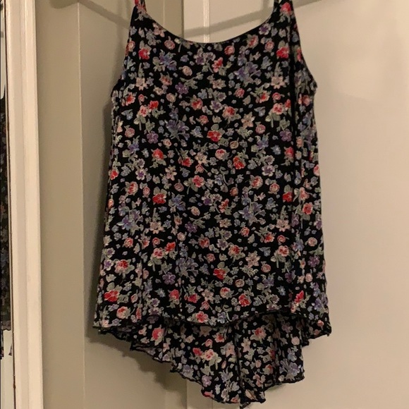 A black tank top with floral print - Picture 1 of 2